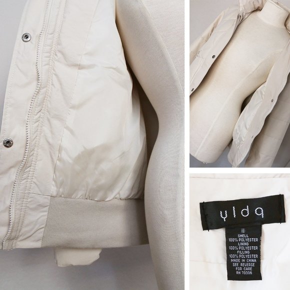 NEW Stone Ecru Ivory Diamond Quilted High Neck Nylon Cozy Warm Puffer Jacket - Picture 9 of 11